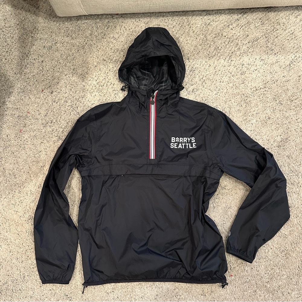 Barry’s Bootcamp Seattle quarter zip packable rain jacket
